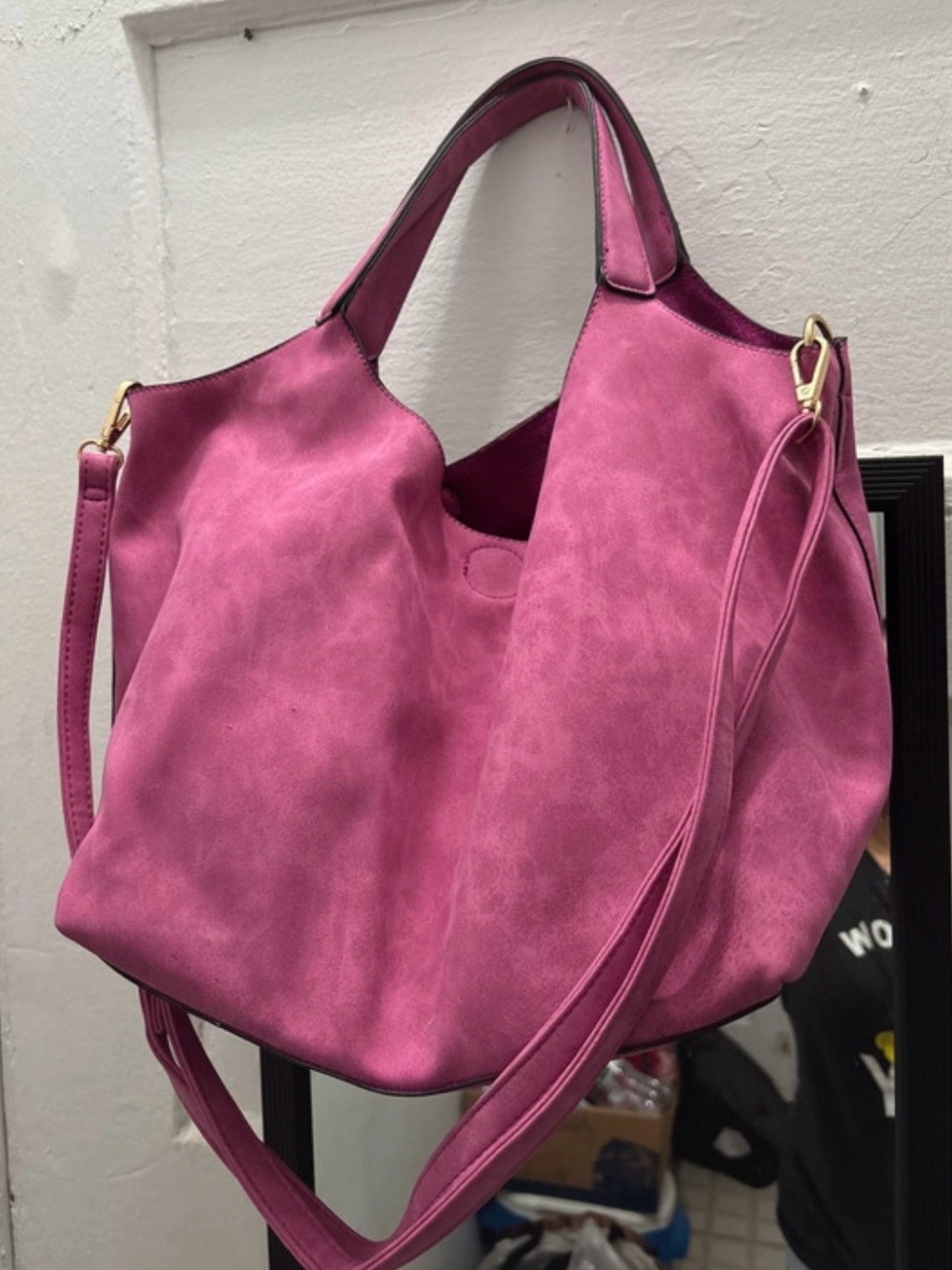 Oasis suede Women's Pink Shoulder Tote Bag - Stylish Everyday Carry